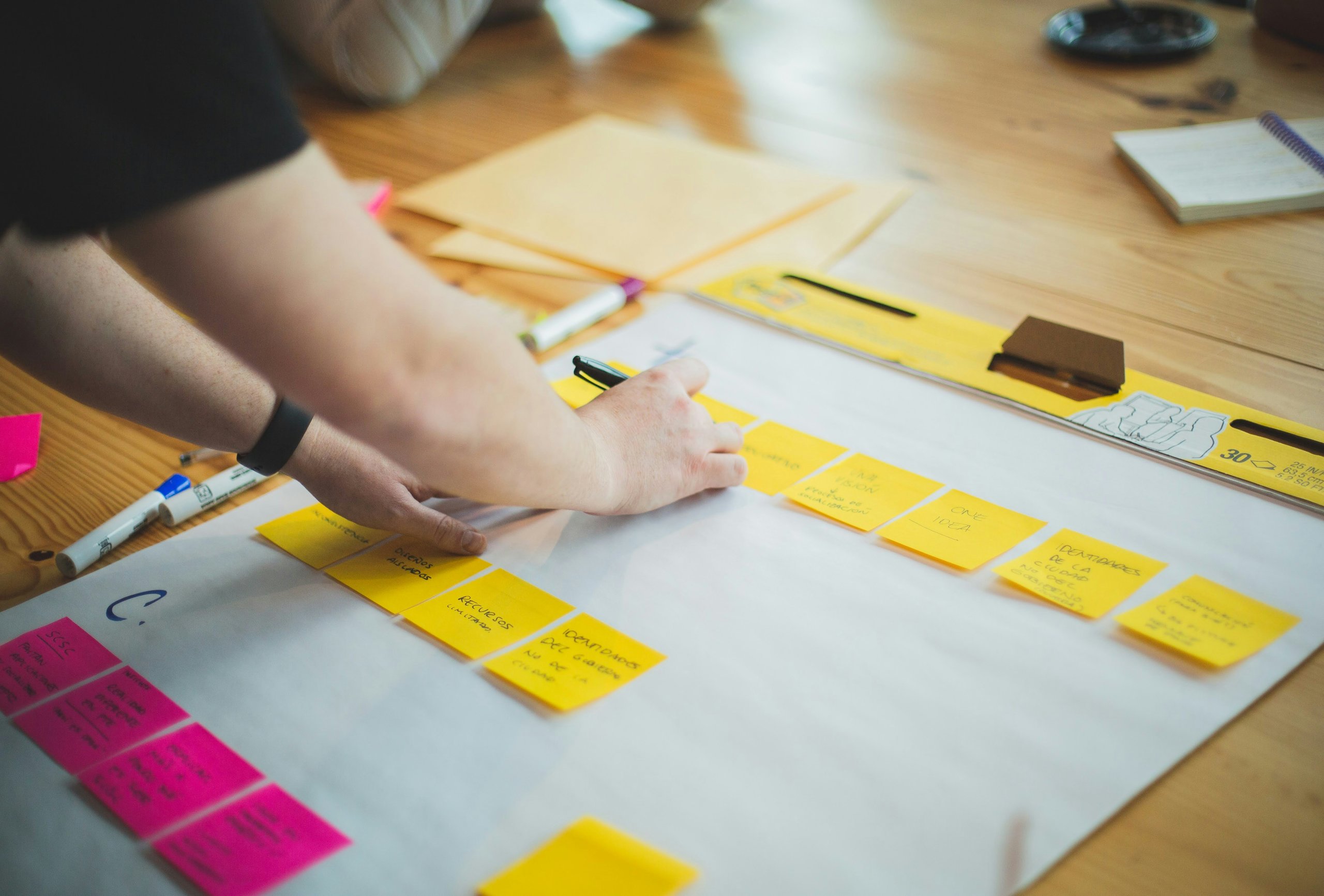 An advisory team working through a programme plan around a table
