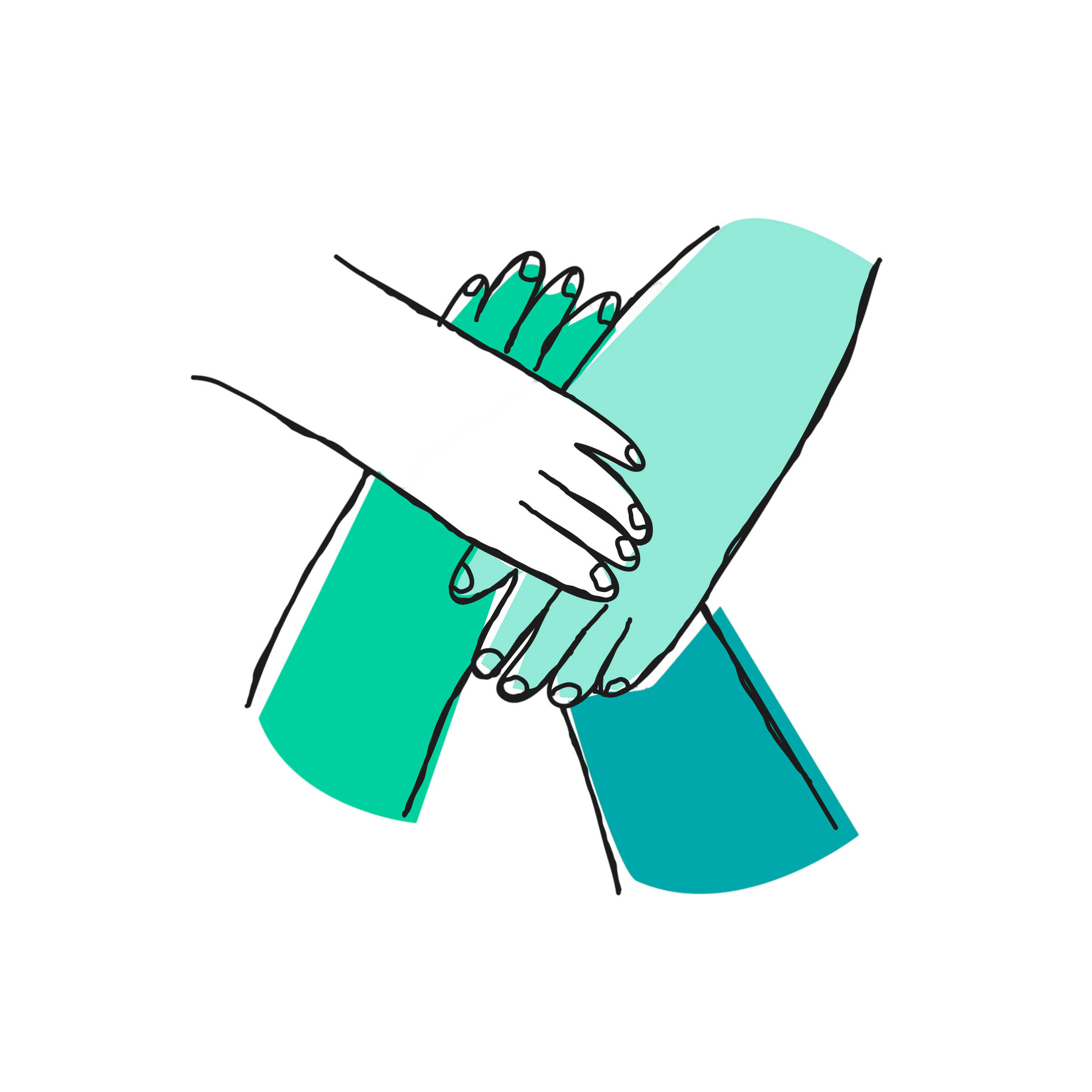 An illustration of three hands stacked together