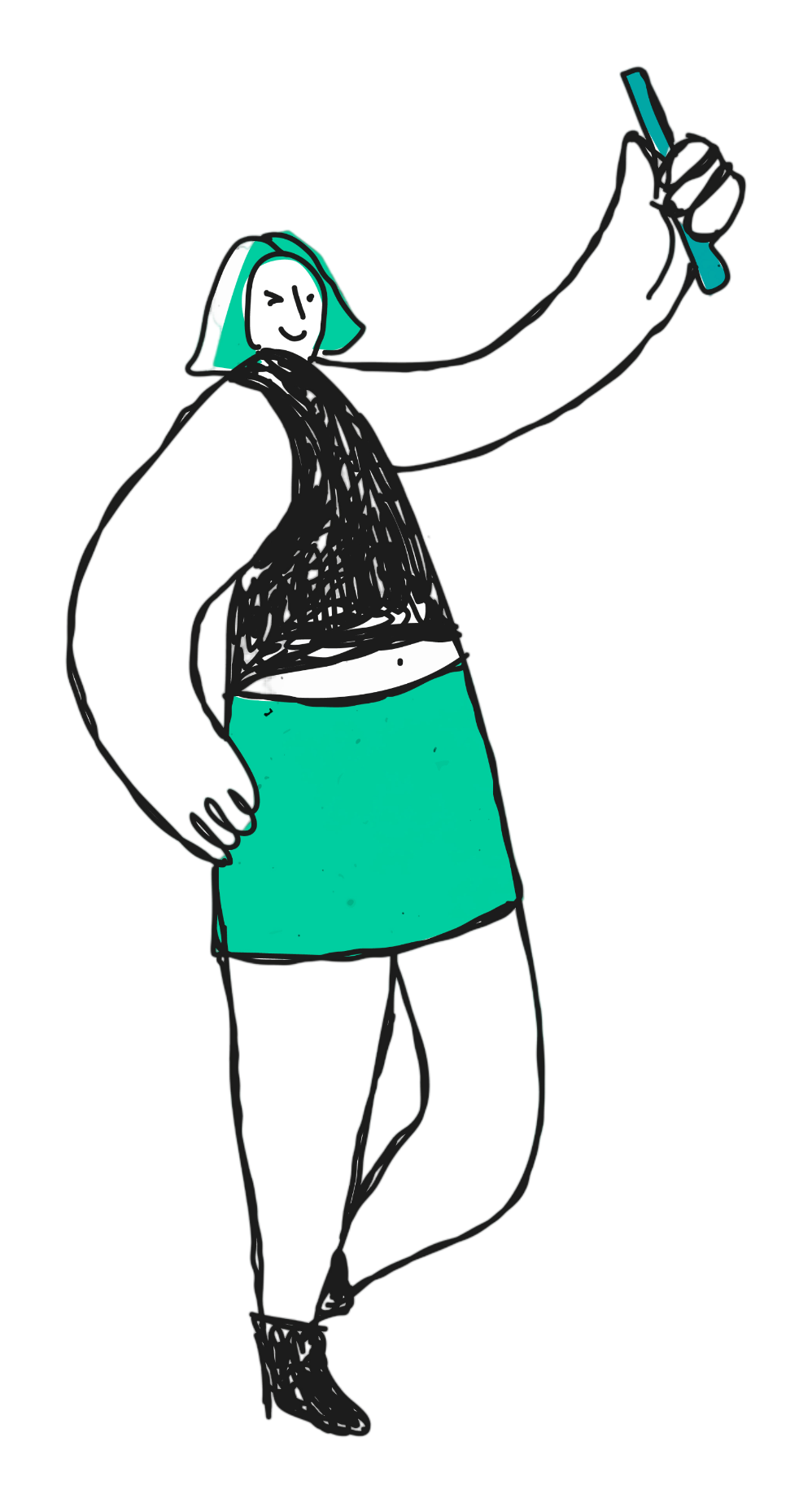 An illustration of a person holding up a phone